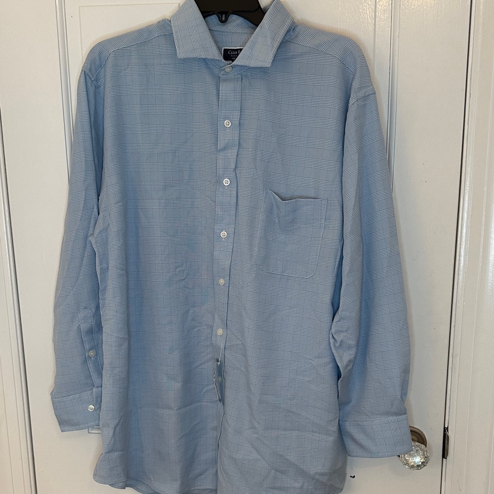 Club Room‎ Blue Check Dress Shirt Neck 17 NWT